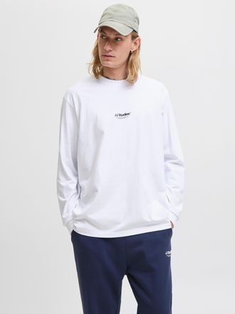 Jack & Jones Langarmshirt JACK & JONES JJESOHO TEE LS CREW NECK NOOS, Herren, Gr. XXL, weiss (wei&szlig;), Jersey, Obermaterial: 100% Baumwolle, bedruckt, relaxed fit h&uuml;