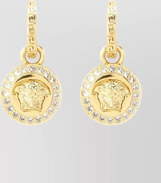 Versace crystal-embellished medusa greca drop earrings