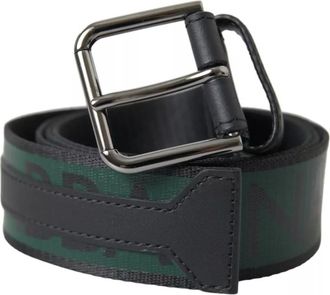 Dolce & Gabbana Black Green Logo Silver Metal Buckle Mens Belt (Pre-Owned)