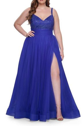 La Femme A-Line Plus Size Prom Dress with Rhinestone Bodice in Royal Blue at Nordstrom, Size 12W