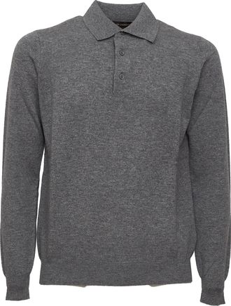 FILIPPO DE LAURENTIIS Wool Cashmere Long-Sleeve Knit Polo Shirt