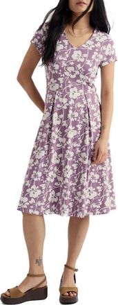 Seasalt Cornwall Pier View Floral Print Flare Stretch Organic Cotton Dress in Mallow Vine Verbena at Nordstrom, Size 14 Us