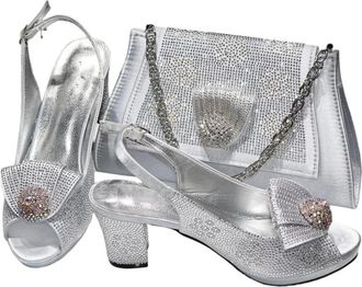 Generic Design Girly Style Golden Color Wedding Shoes And Bag Full Diamond Decoration Closure Bags