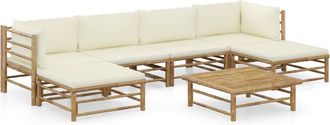 vidaXL Set De Muebles De Jard&iacute;n 7 Piezas Bamb&uacute; Y Cojines Blanco Crema Vidaxl