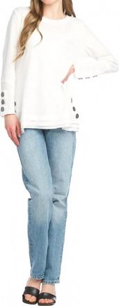 Papillon Waffle Top With Button Detail In White
