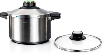 elma Olla A Presi&oacute;n Pr&ecirc;st 6 L Acero Inoxidable 18/10, Incluye Tapa De Cristal, &Oslash;24 Cm