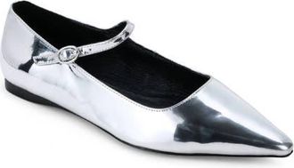 Yosi Samra Camille Pointed Toe Mary Jane Flat in Silver at Nordstrom, Size 8.5