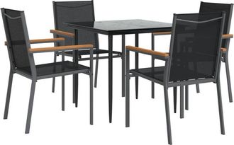 vidaXL Juego De Comedor Para Jard&iacute;n 5 Piezas Acero Y Textilene Negro Vidaxl