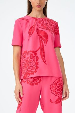 Trina Turk Sugarhill Short Sleeve Printed Top in Rosewater/reina Red at Nordstrom, Size Medium