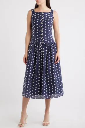 Julia Jordan Dot Sleeveless Midi Dress in Navy Multi at Nordstrom, Size 16