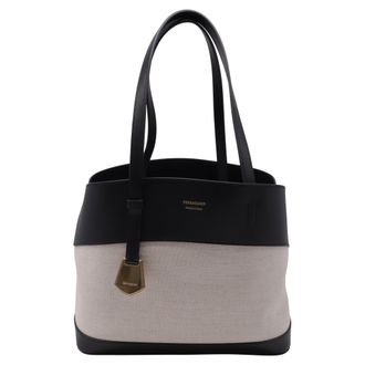 Ferragamo Ferragamo Charming Tote Bag in Beige Canvas and Leather
