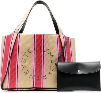 Stella McCartney Stella Logo striped raffia tote bag