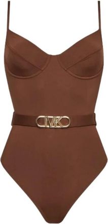 Michael Kors Underwire Logo-Belt One-Piece Badpak - Dames - Badpakken - Bruin - M - Nylon - Badmode