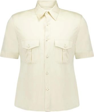 Givenchy Military Fit Zijden Overhemd - Heren - Korte mouwen Overhemden - Beige - L - Overhemden