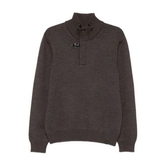 Fay Turtlenecks, male, Brown, Size: L High-neck Sweater with Hook