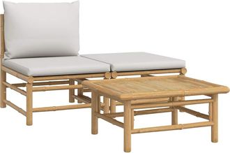 vidaXL Set De Muebles De Jard&iacute;n 3 Piezas Bamb&uacute; Y Cojines Gris Claro Vidaxl