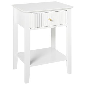 Beliani Elegante Mesita De Noche 1 Caj&oacute;n 1 Estante Mdf Manilla Dorada Dormitorio Blanco Assisi