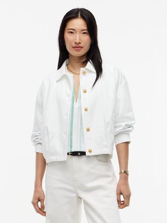 Tommy Hilfiger Womens Relaxed Linen-Blend Bomber Jacket - Ecru - XXS