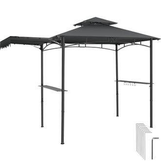TecTake Maracaibo BBQ Pavilion with awning, weatherproof, windbreak in Dark Grey | Size: Large