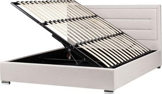 Beliani Cama Con Almacenaje De Tela Beige Claro 180 X 200 Cm Cabecero Acolchado Rouen