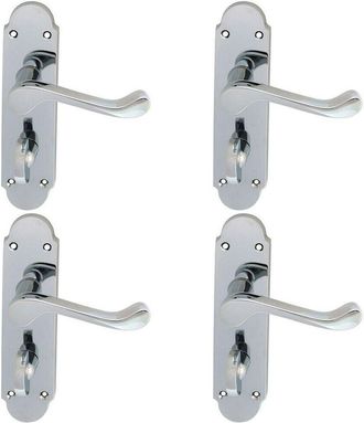 Loops 4x PAIR Victorian Upturned Lever on Bathroom Backplate 170 x 42mm Chrome