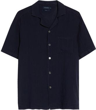 Thom Sweeney Linen Camp Shirt in Navy at Nordstrom, Size X-Large