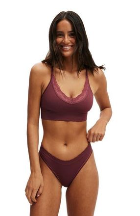 Cotton On Womens Seamless Longline Lace Trim Bralette in Burnt Apple Texture at Nordstrom, Size X-Small