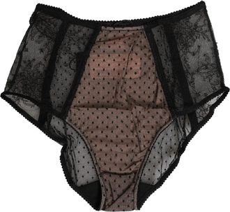 Dolce & Gabbana Womens Black Sheer Polka Dot Lace High Waist Brief Underwear Nylon Viscose Clothing