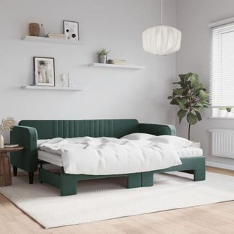 vidaXL Vidaxl - Sof&aacute; Cama Nido Con Colch&oacute;n Terciopelo Verde Oscuro 80x200 Cm