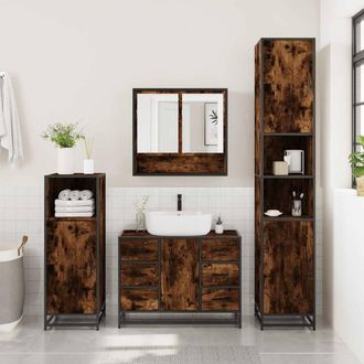 Berkfield Home Durable 4&not;Piece Bathroom Furniture Set&not;Smoked Oak Engineered Wood in Brown