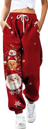 Generic Christmas Joggers Women Funny Snowman Print Holiday Sweatpants Baggy Elastic Waist Trousers Oversized Xmas Drawstring Jogging Pants Ladies Jogging Wal