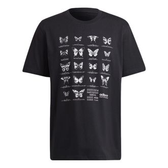 adidas Mens adidas originals Butterfly Printing Casual Sports Loose Short Sleeve Black T-Shirt HF4802