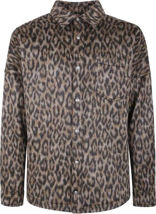 Palm Angels Classic Logo Animalier Overshirt - Heren - Zomerjassen - Bruin - M - Wol - Jassen