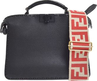 Fendi Selleria Peekaboo Iseeu Raffia With Leather Black Leather Handbag (Pre-Owned)