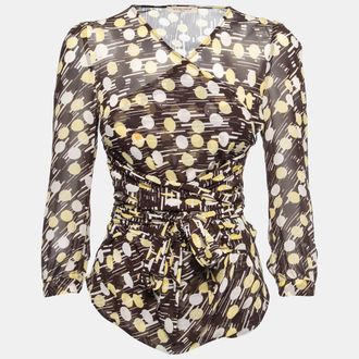 See By Chlo&eacute; See by Chloe Brown Printed Georgette Tie Detail Top S