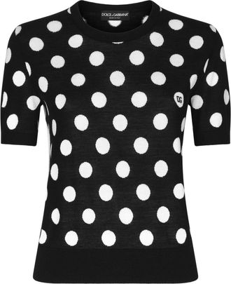 Dolce & Gabbana polka dot-pattern intarsia-knit top - women - Virgin Wool/Silk - 38 - Black