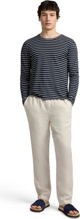 Onia Stretch Linen Jersey Long Sleeve Tee in Midnight/egret at Nordstrom, Size Xx-Large