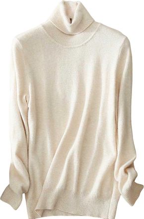 Generic Womens Sweaters Lightweight Knit Long Sleeve Turtleneck Pullover Solid Comfort Roll Neck Tops Ladies Winter Warm Soft Clothes Beige
