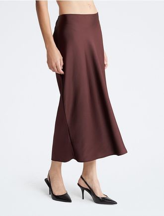Calvin Klein Womens Satin Midi Skirt - Brown - 27