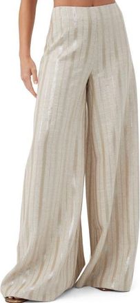 Trina Turk Linen Sequin Striped Nice Pant in Biarritz Beige at Nordstrom, Size 10
