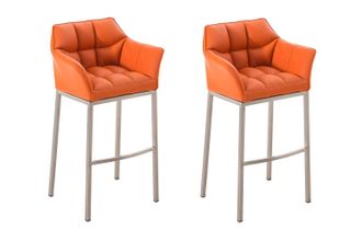 Clp Juego De 2 Taburetes De Bar Damaso Con Tapizado De Cuero Sint&eacute;tico Y Base De Cuatro Patas Naranja Acero Inoxidable