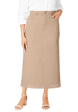 Jessica London Classic Cotton Denim Midi Skirt in New Khaki at Nordstrom, Size 32