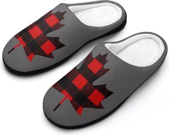 Generic Maple Leaf in Plaid Mens House Slippers Memory Foam Washable Cotton Slip on Home Shoes