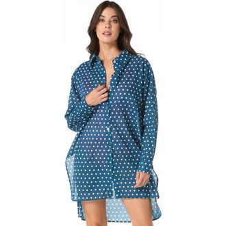 Michael Kors Classic Dot Cover Up Shirt in River Blue at Nordstrom, Size X-Small