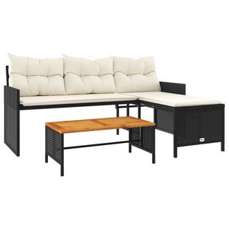 vidaXL Vidaxl - Sof&aacute; De Jard&iacute;n En Forma De L Con Mesa Y Cojines Rat&aacute;n Pe Negro