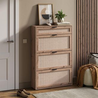 Vicco Scarpiera Da Ingresso Elven, Rovere, 80 X 122 Cm Con 3 Ripiani Ribaltabili E 1 Cassetto, Vicco