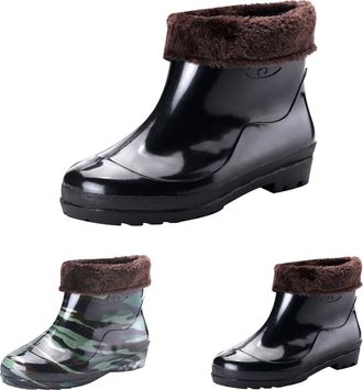 Generic Mens Rain Boots, Ankle Wellies Men Short Wellington Warm Plush Fur Lined Boots Waterproof Rubber Anti-Slip Garden Booties for Fishing Walk Mud Dogs Bo