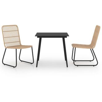 vidaXL 3 Pcs Set Dining Para Jardim Vime Pe And Glass