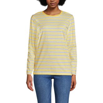 Lands End Relaxed Supima Cotton Long Sleeve Crew Neck T-Shirt in Pale Sunbeam Multi Stripe at Nordstrom, Size Small P