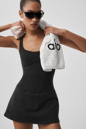 Alo | Airbrush Sparks Fly Corset Tennis Dress in Black, Size: Medium